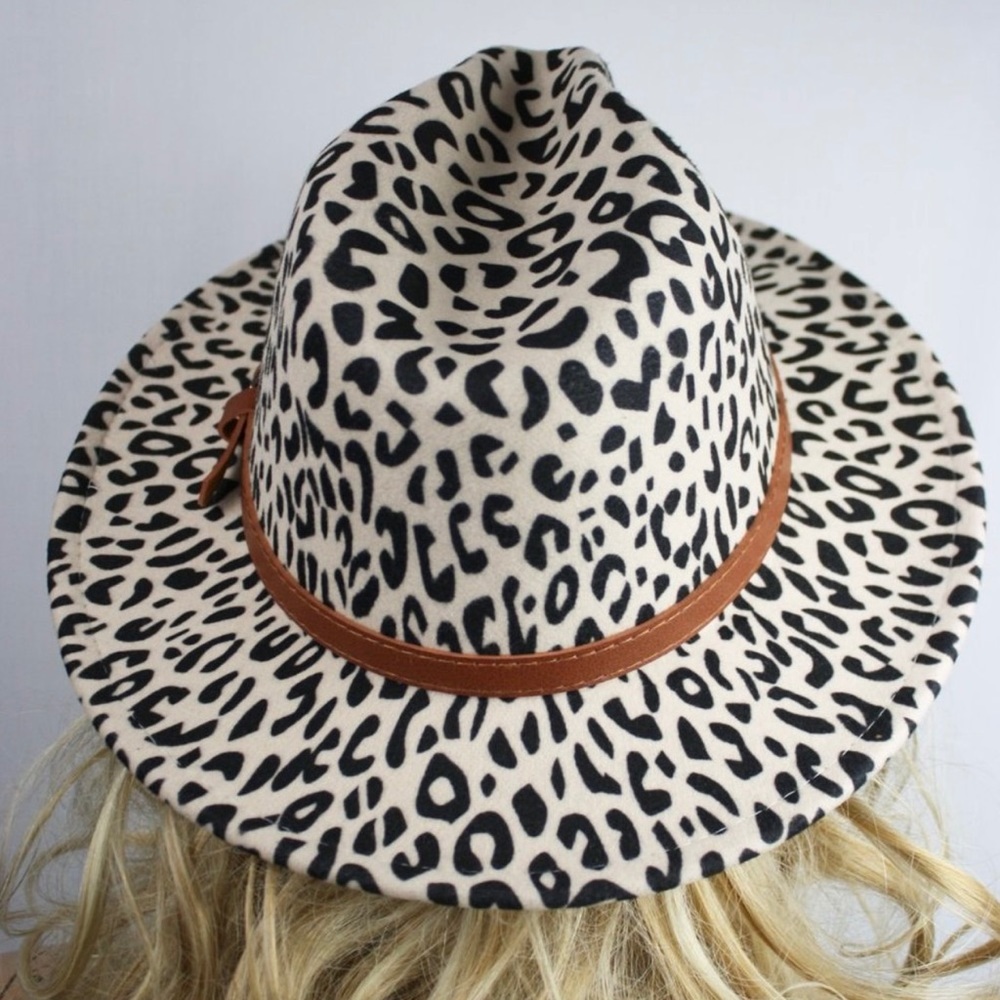 New! Sale 🔥 Ivory Leopard Felt Wool Belted Panama Hat - Picture 3 of 11